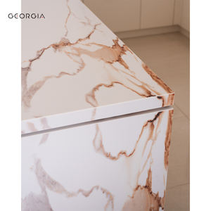 Белые кухонные шкафы из цельного дерева с полукруглой ручкой для дома, Современные Столешницы из спеченного камня, рифленый деревянный кухонный Остров - Product Image 4