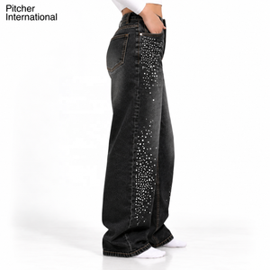 Jeans en denim à jambes larges pour femmes, denim rigide, fournisseur de marques privées pour les marques contemporaines américaines, en gros - Product Image 2