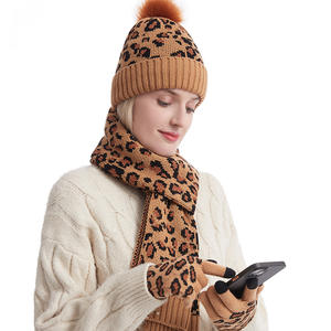 BSBH 3 pièces ensemble adulte hiver Pom Pom chapeaux écharpe gants mitaines chapeau écharpe ensemble filles cache-cou hiver bonnet chapeau laine extérieur chaud - Product Image 2