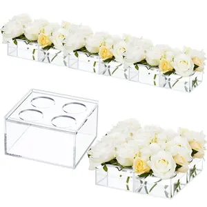 High Quality Dining Table Decorative Custom Rectangle Vase Acrylic Rose Gift Box Clear Acrylic Flower Vases