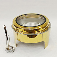 Lefeng Réchaud de buffet rond en acier inoxydable doré de luxe, prix spécial, avec grand couvercle en verre, pour maintien au chaud des soupes et aliments