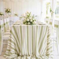 Nappe ronde personnalisée en polyester/lin rayé vert sauge pour événements extérieurs, mariages, fêtes et location