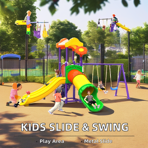 Kích thước nhỏ trượt nhựa và thép Swing Set cho trẻ em cho sân chơi ngoài trời Vườn trường sân bay - Product Image 3
