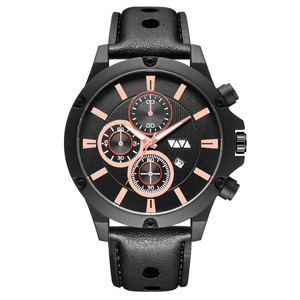 Tactical Mens Outdoor Sport <b>Watch</b> Black Ion Plating <b>Case</b> Perforated Leather Strap Quartz Wristwatch - Product Image 2