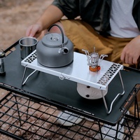 Table pliante d'extérieur pour cartouche de gaz butane, accessoire de camping en acier inoxydable, mini table portable multifonctionnelle pour le thé, à assembler