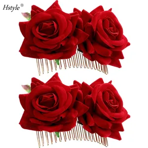 2 पैक लाल गुलाब का फूल बाल क्लिप महिलाओं गुलाब का फूल बाल सामान शादी बाल क्लिप जिप्सी का रोमांस नर्तकी HS1007