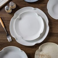 Assiettes et bols en porcelaine Dingyue à double anse et bord ondulé, en grès mat aux tons terreux pour le service quotidien de dîner, pâtes et steaks