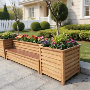 Fioriera in Metallo da Esterno con Finitura Effetto Legno, Contenitore Rettangolare Lungo per Giardino, <span class=keywords><strong>Balcone</strong></span> e Paesaggistica - Product Image 2