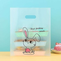 Sac cadeau en plastique PE givré de qualité alimentaire avec imprimé lapin mignon, poignée découpée, thermoscellable pour l'emballage de desserts, biscuits et gâteaux