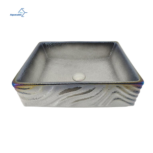 تزجيج معدني مستوحى من البراكين مع خطوط نارية مستطيلة حوض سيراميك - Product Image 2