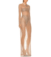 Robe longue à manches longues et col rond pour femme, vêtement tendance, Slim, Transparent, Offre Spéciale