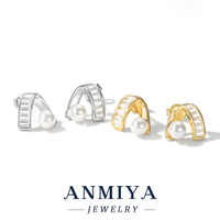 Pendientes clásicos de perlas de joyería de plata 925 para mujeres de negocios con perlas Akoya de 8mm y respaldos seguros