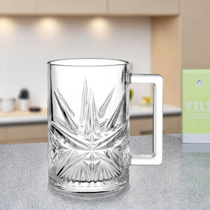 Taza de Vidrio Facetada Estilo Starburst de 330 ml. Textura de <span class=keywords><strong>Espiga</strong></span> Audaz y Mango Estructurado. Ideal para <span class=keywords><strong>cerveza</strong></span>/bebidas calientes. Perfecto para Uso en Bares - Product Image 3