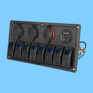 แผงสวิตช์โยกแบบมีไฟแสดงสถานะ Yuhe 8 ช่อง เปิด-ปิด พร้อมไฟ LED คู่ 12V ช่องเสียบไฟกันน้ำ 5V 3.1A พร้อมโวลต์มิเตอร์ในตัว สำหรับเรือ - Product Image 2