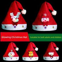 Gorros Navideños LED con Luces, Gorros de Santa Claus, Gorros de Muñeco de Nieve y Alces de Dibujos Animados para Adultos y Niños, Decoraciones Navideñas