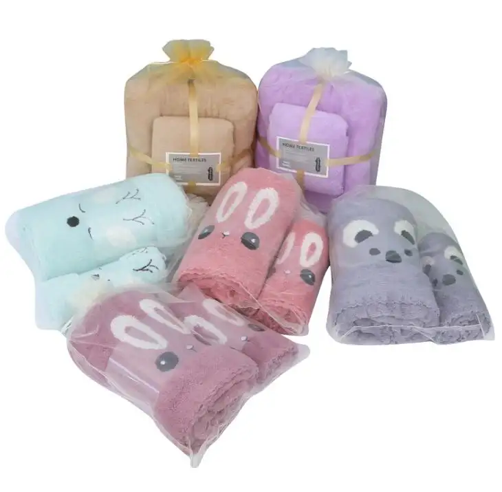 Leuke Cartoon Bad Coral Fleece Fluwelen Handdoek Set Zachte Absorberende Verdikte Gift Handdoek