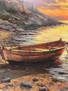 Quadro su Tela Grande Formato con Barca al Tramonto + Dipinto a Olio su Tela per Arredamento Soggiorno e Camera da Letto - Product Image 3