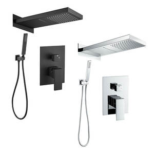 ترموستاتي أسود مربع طقم مياه للحمام مخفي دش نظام حوض خلاط مع رأس دش كبير ومحمول باليد واحد - Product Image 1