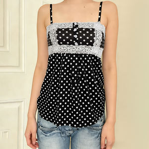 Camiseta sin mangas de verano Y2K para mujer, estilo dulce con encaje y lunares, corte A, ajuste ceñido, venta al por mayor - Product Image 2