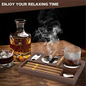Ensemble cadeau de luxe : Humidor à cigares en bois, cendrier et coupe-cigares – Accessoire d'intérieur/extérieur pour patio, idéal pour la fête des pères, la maison ou le bureau - Product Image 4