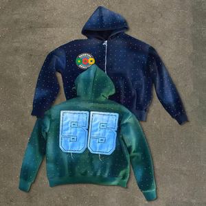 Fashion French Terry Cropped Zipper <b>Hoodie</b> Thick Heavyweight Acid Wash <b>Hoodie</b> Distressed Rhinestone Oversized Zip Up <b>Hoodie</b> - Product Image 2