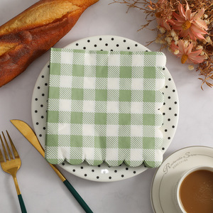 Light Green Checkered Paper Napkins 330mm Disposable For Themed Party Decorations - Product Image 1