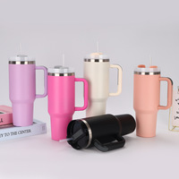 Mug de voyage en acier inoxydable Stan H2.0 de marque célèbre, 40 oz, avec poignée et paille, compatible lave-vaisselle et micro-ondes