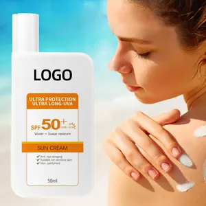 OEM tabir surya cair kustom SPF 50 antiuv pengendali Minyak mencerahkan dan tidak berminyak Sunblock alami