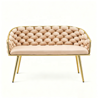 Canapé en velours tissé à la main de luxe haut de gamme, banc avec accoudoirs et pieds dorés pour salon, hôtel, salon