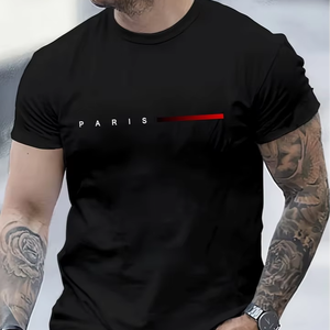 <span class=keywords><strong>T</strong></span>-<span class=keywords><strong>Shirt</strong></span> da uomo in cotone 100% estate ampia in stile <span class=keywords><strong>PARIS</strong></span> con scritta creativa girocollo Slim Fit a maniche corte in maglia da uomo - Product Image 2