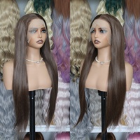 Perruque synthétique HD 13x4 Lace Front sans colle en fibre Futura de qualité supérieure, brune, lisse, résistante à la chaleur, naturelle et réaliste, vente en gros