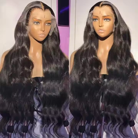 Perruques Frontales en Cheveux Humains Naturels Sans Colle 13*4, Cheveux Brésiliens Bruts, Onde Corporelle Pré-Épilée, Perruques Frontales HD en Dentelle pour Femmes Noires