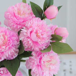 Peony Artificial <b>Flowers</b> 3-Headed Silk Pink Wedding Home Decor Outdoor Props High Simulation - Product Image 4
