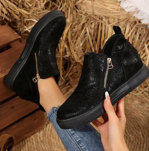 Nouvelles Chaussures de Sport pour <span class=keywords><strong>Femme</strong></span> Automne/Hiver 2026, Noires, à Semelle Épaisse, Double Fermeture Éclair, Bout Rond, Grande Taille - Product Image 4