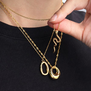 Kalung Wanita Minimalis, Kalung Choker Anti Air dengan Permukaan Mengkilap, Liontin Ular, Bandul Tetesan Air, Kalung Stainless Steel - Product Image 4