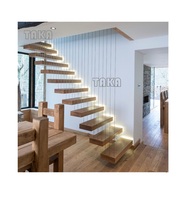 Escalier droit en bois massif chêne foncé avec marches flottantes en acier, usine TAKA Foshan