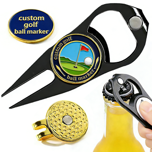 Outil de réparation de divots de golf magnétique personnalisé en métal, avec marqueur de balle, en forme de jeton de poker, avec clip pour casquette et design de bouchon de balle, pour clubs de golf personnalisés - Product Image 1