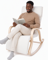 Fauteuil à bascule de loisirs moderne en bois massif avec structure en fer réglable et assise en tissu confortable pour salon