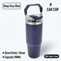 BORGE Tasse isotherme personnalisée en acier inoxydable à double paroi de 30 oz avec poignée et couvercle rabattable pour la gym et le sport