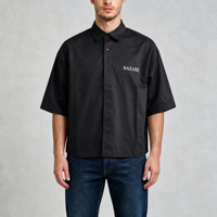 Chemises à boutons brodées noires à manches courtes, imprimées, coupe courte, style streetwear oversize, t-shirts respirants pour hommes