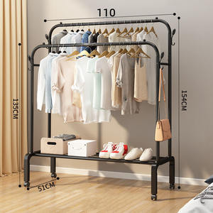 Zware Dubbele Staaf Kledingrek Met Wielen, Vrijstaande Opvouwbare Metalen Kledingorganizer Voor Slaapkamer-En Wasopslag - Product Image 6