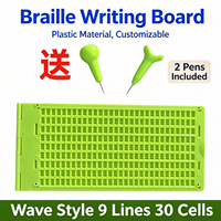 Tableau d'écriture braille en plastique, style ondulé, 9 lignes, 30 cellules, personnalisable, avec 2 stylets pour l'éducation