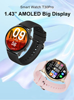 Montre connectée sportive Round Screen T30 PRO avec écran AMOLED de 1,43 pouces, fonction de mesure du rythme cardiaque et de l'oxygénation du sang, et fonction d'appel