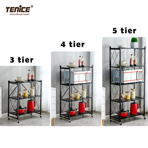 Tenice 5-Tier Foldable <strong>Standing</strong> <strong>Shelf</strong> <strong>Units</strong> ,Expandable &amp; Adjustable Storage Rack, Metal Heavy Duty Storage <strong>Shelf</strong> with Wheels - Product Image 5