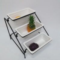 4pcs plateaux de service en céramique avec présentoir en acier à 4 couches Manufacture Hôtel Restaurant Buffet & Traiteur Party Food Stand