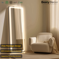 Miroir sur pied LED moderne personnalisé OEM pour chambre à coucher, miroir de maquillage avec écran tactile, miroir rectangulaire pleine longueur avec éclairage LED