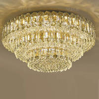 Lustre de plafond rond en cristal haut de gamme pour salons et chambres de luxe, grand lustre en cristal doré à 3 niveaux pour salle de banquet