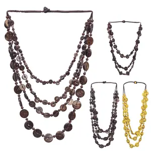 Großhandel Tribal Damen schmuck Accessoires Ethnischer Stil Mehr schicht ige Perlen Kokosnuss schale Halskette Frauen