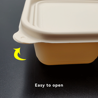 Boîte à lunch carrée en amidon de maïs à 2 compartiments avec couvercle, conteneur alimentaire jetable biodégradable (taille personnalisée)