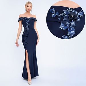 ชุดราตรีเปิดไหล่คุณภาพสูงงานปักเลื่อมลายดอกไม้ชุดหางปลาเอวสูงงานปักลายดอกไม้ - Product Image 1